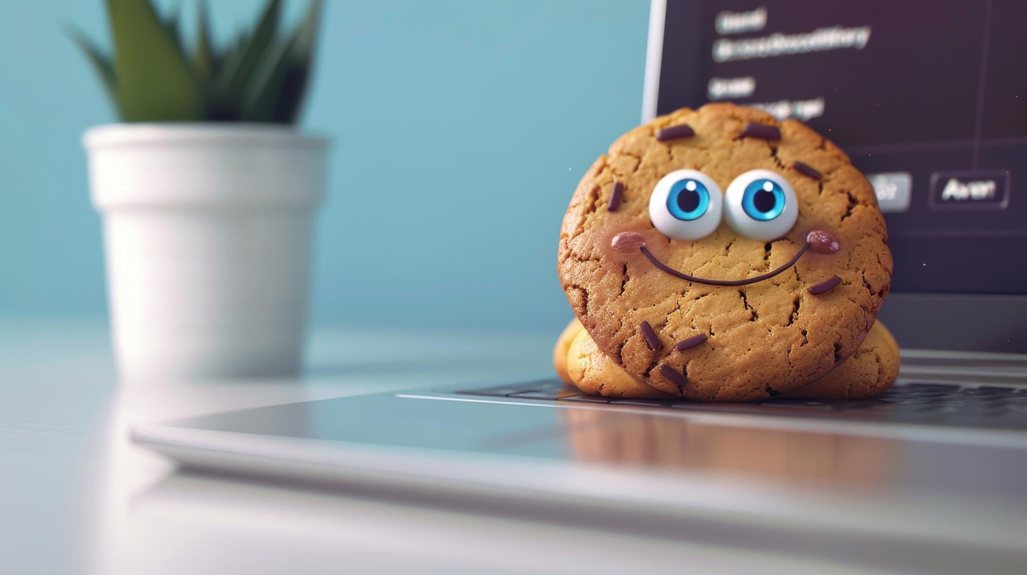 Uśmiechnięte ciasteczko na laptopie