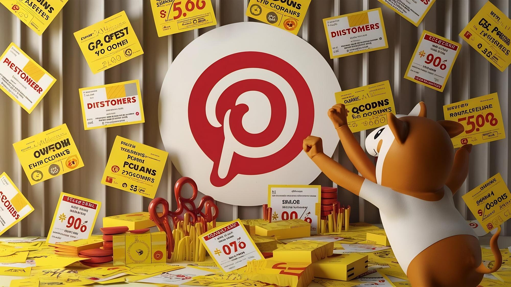 Tło żółtych kuponów z Pinterestem program lojalnościowy dla klientów opłacalne zakupy