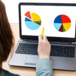 Laptop z wykresem na ekranie na stole biurowym
