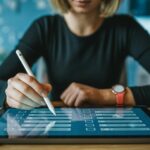 Woman Filling Out Digital Form on Tablet with Stylus