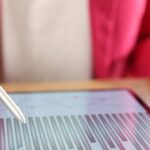 Kobieta biznesu pracująca z raportem finansowym na tablecie w analizach księgowej w biurze